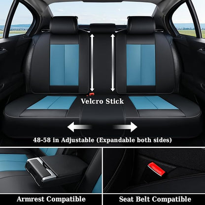 Coverado Back Leather Car Seat Covers for Trucks, Rear Seat Covers for Cars, Automotive Seat Covers Back Car Seat Cover, 3-Pieces Waterproof Nappa Leather Car Seat Cushion Protector, Black&Blue - Image 7
