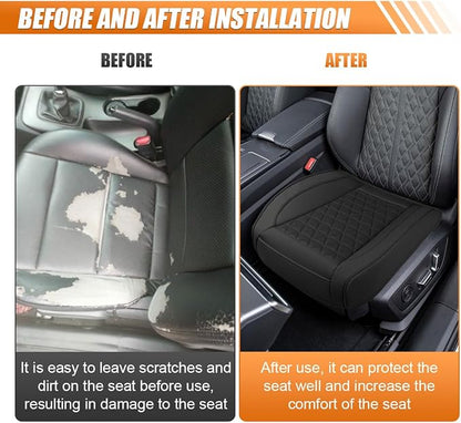 2PCS Luxury Faux Leather Car Seat Cover, Car Seats Cushion, Black | Anti-Slip Waterproof Universal Front Bottom Seat Protector with Storage Pocket for Sedans, SUVs, Trucks, Triangular Pattern - Image 5