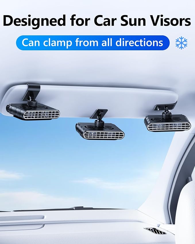Car Clip on Fan for Sun Visor, 3000mAh Rechargeable Battery Powered Usb Fans That Blow Cold Air, Portable Car Cooling Fan for Cars without Ac, for Vehicle, Van, Suv, Rv, Truck, Black - Image 2