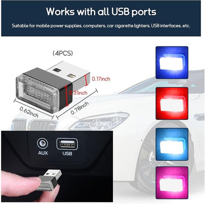 Dickno 4 PCS USB LED Car Interior Atmosphere Lamp, Portable Mini LED Night Light, Plug-in USB Interface Trunk Ambient Lighting Kit, Vehicle Interior Accessories (Pink+Blue+Red+Ice Blue) - Image 2