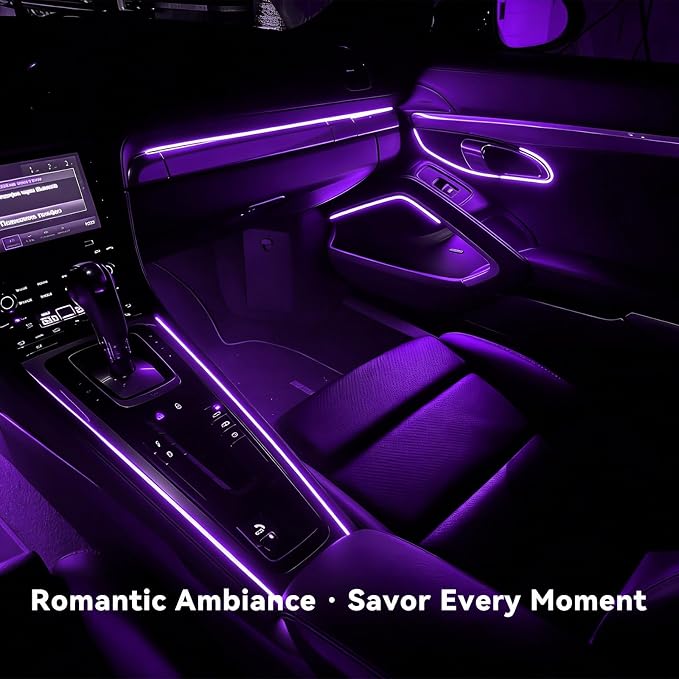 EL Wire Interior Car LED Strip Lights, 16.5FT 5V EL Wire Strip Neon Glowing Strobing Light w/ 5mm Sewing Edge, USB Electroluminescent Ambient Lighting Kit for Car Inside Decoration (Purple) - Image 6