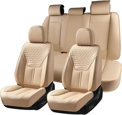 Seat Covers, Car Seat Covers Full Set, Luxury Nappa Leather Seat Covers, Breathable and Waterproof Car Seat Protector 5 Seat, Automotive Seat Covers Universal Fit for Most Cars-Beige by FLORICH