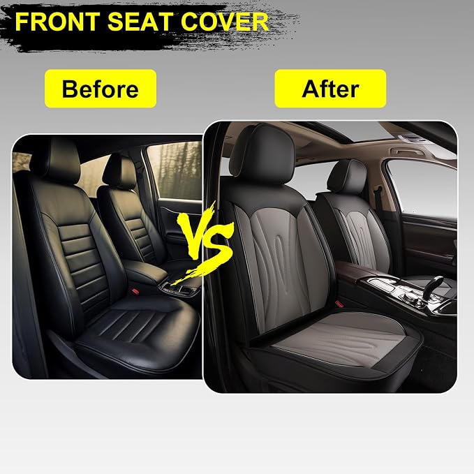 Front Seat Covers for Honda Fit 2007-2020 Faux Leather | Waterproof Breathable Scratch Resistant 360° Wrap Airbag Compatible Easy Clean（2 Seats,Black & Grey) - Image 4