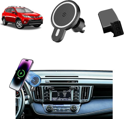 PZK Magnetic Charger Car Phone Holder for Toyota RAV4 2013-2018 Accessories | Magsafe 15W Fast Wireless Charging RAV 4 Car Phone Mount 360° Rotation Hands Free Vent Cell Phone Cradles fit All Phones by SpecificCarPhoneHolder