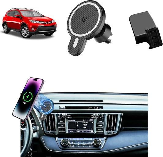 PZK Magnetic Charger Car Phone Holder for Toyota RAV4 2013-2018 Accessories | Magsafe 15W Fast Wireless Charging RAV 4 Car Phone Mount 360° Rotation Hands Free Vent Cell Phone Cradles fit All Phones by SpecificCarPhoneHolder