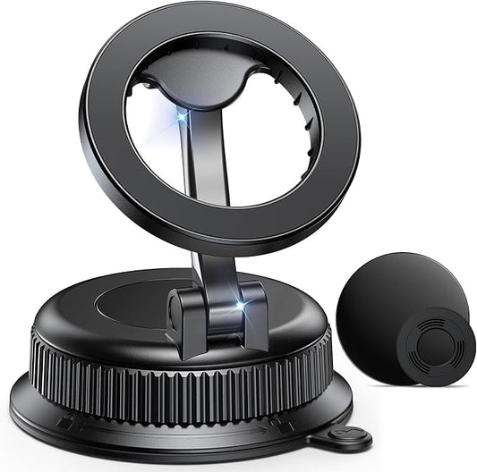Vacuum Car Phone Holder for MagSafe, No-Glue Suction Cup Mount with Dashboard Pad, Reinforced Zinc Alloy Hinge, 360° Rotatable Foldable Cell Phone Holder for iPhone 17 16 15 14 13 12 Series by Unknown