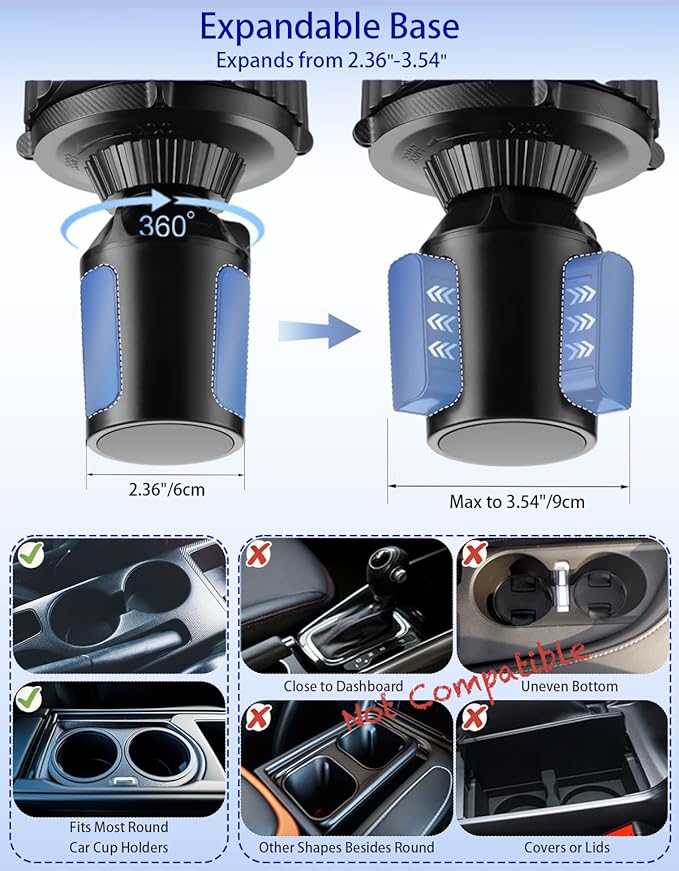 Car Cup Holder Tray - 4 in 1 Adjustable Car Cup Holder Expander with Food Tray Table and Phone Mount 360° Swivel for All Purpose, Automotive Essentials for Driver and Front Passenger - Image 4