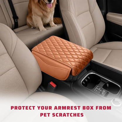 Car Center Console Cover, Memory Foam Auto Armrest Cushion Center Console Pillow Pad with Side Pockets, Anti-Scratch Leather Elbow Pillow Armrest Seat Box Protector for Most Cars (Yellow) - Image 6
