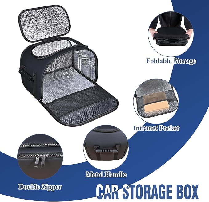 Black Foldable Car Insulated Storage Box, Portable Thermal Cooler Bag with Double Zipper & Sturdy Handle, Multi‑Purpose Car Seat Trunk Organizer for Drinks Snacks, Outdoor Picnic Camping Road Trips - Image 7