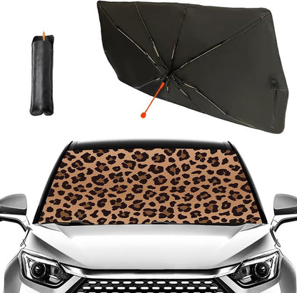 Socira Leopard Print Car Windshield Sunshade Umbrella, 57" x 30" | Blocks UV Rays Keeps Car Cool Foldable Compatible with Most Cars Trucks SUVs Umbrella Sun Shade Cover Sunshade Accessories by Socira