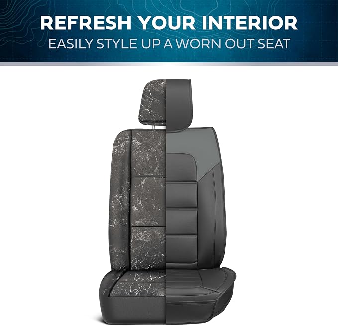 MotorBox Classic Edition Seat Covers, Premium Faux Leather Seat Covers for Cars Trucks Vans SUV, Semi Custom Fit Car Seat Covers Front Seats Only, Automotive Interior Cover - Gray | Charcoal and Black Car Seat Covers, Waterproof Leather Seat Covers, Ca... - Image 4