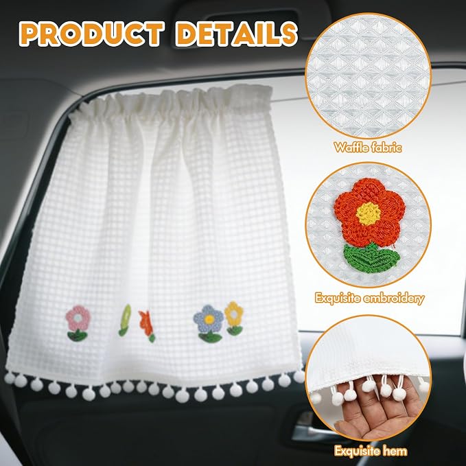 Wuyaoyao 2PCS Car Window Curtains, Cute Blockout Car Side Window Shade Privacy Curtains for Baby with Suction Cups, Vehicle Sun Shade Blocker for Windows, UV Protection & Glare Shield (Sunflowers) - Image 3