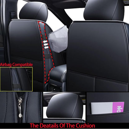 Huidasource Grand Cherokee Seat Covers, Waterproof Leather Customized Car Seat Cushion Covers, Full Set Seat Protectors Compatible with Grand Cherokee 2011-2022, (5 Pcs Full Set/Black&Red) - Image 2