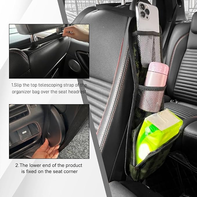 Car Seat Side Organizer, Seat Side Storage Pocket, Multifunctional Mesh Net Pocket, Car Multi-Pockets Backseat Organizer Side Hanging Bag for Storage Coins, Cell Phones, Glasses (Green, 1PCS) - Image 3