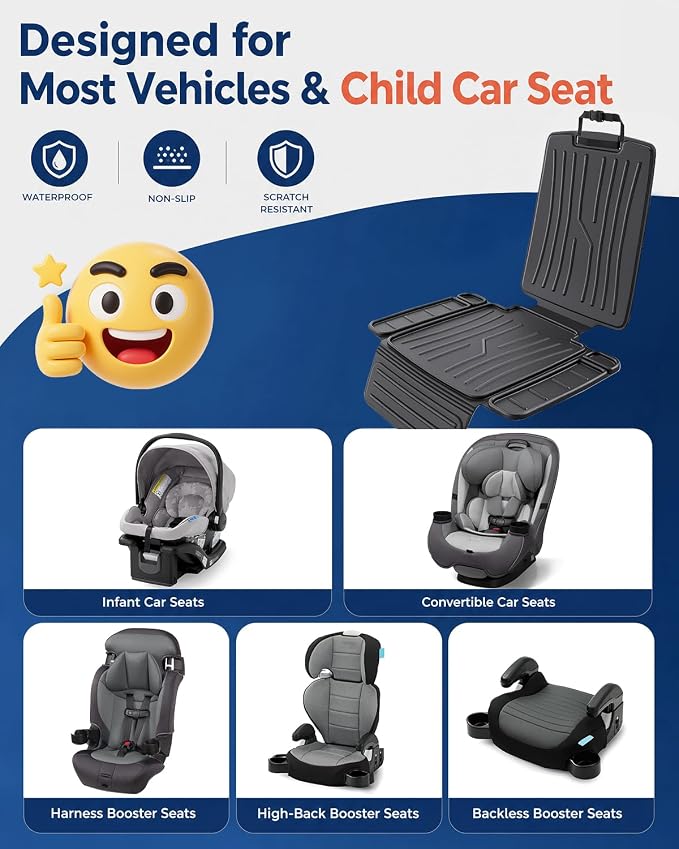 TPE Car Seat Protector for Child Car Seat, Waterproof Carseat Mat | Non-Slip Backing No Imprints Durable, Back Seat Cushion Pad & Backrest & Kick Mat Set Accessories for SUV Truck Sedan, 1 Pack - Image 4