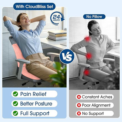 CloudBliss Ergonomic Seat Cushion & Lumbar Support Pillow Set, Pink, XL | Back Pain & Sciatica Relief, Memory Foam Support, Adjustable Straps, Machine Washable Velvet, Perfect for Office, Car, Gaming - Image 8