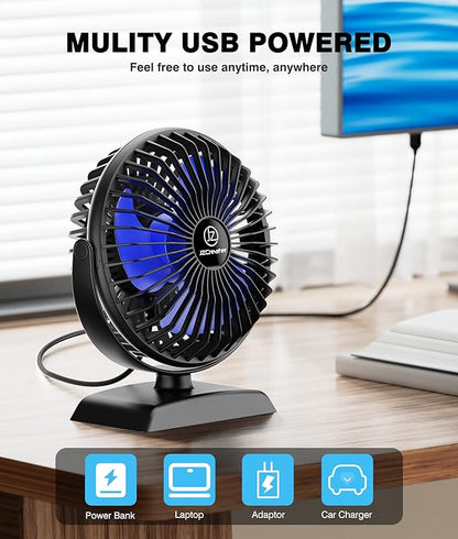 JZCreater USB Desk Fan, 2Pack USB Fan, 360 Rotation Desktop Fan with 3 Speed, Table Personal Cooling Fan, Quiet Mini Desk Fan, USB Powered, Small Fan for Home Office Bedroom Car Travel, Pink - Image 5