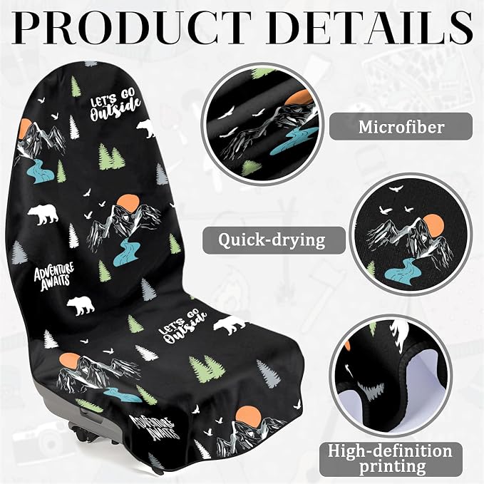 2 Pack Car Seat Towel Covers with Storage Bag, Multifunctional Camping Towel for Gym Outdoor Sport, Picnic, Beach, Pet Dog Travel,Non-Slip Washable Car Seat Protector (Adventure) - Image 4