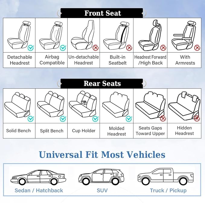 Coverado Nappa Leather Car Seat Covers Full Set, Luxury Waterproof Seat Protectors, Airbag Compatible Anti‑Slip Auto Seat Covers, Universal Fit for Most Cars SUVs Trucks Pickup Vehicles - Image 6