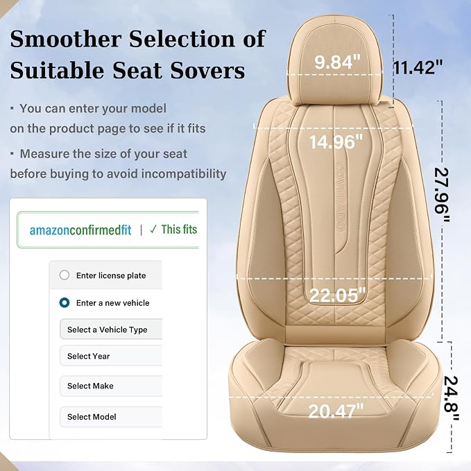 Coverado Car Seat Covers for Front Seat, Leather Seat Covers for Cars, Front Seat Covers, Waterproof Car Seat Protectors Car Seat Cushions Universal for Most Vehicles, Beige - Image 6