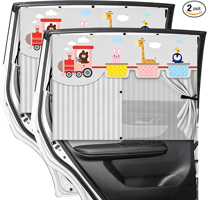 LEIWOOR 2-Pack Magnetic 2 Layers UV Protection Car Window Shades for Baby | Privacy full/half shade baby car window shades with curtain header breathable heat block back curtain for truck van sedan SUV by LEIWOOR