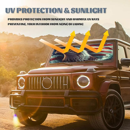 American Flag Eagle Windshield Sunshade, Universal Fit, 59L x 31.5W Inch, SUV, Truck, Car - Image 5