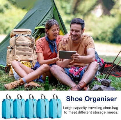 5Pcs XL Travel Shoe Bags Portable Travel Gifts Shoe Organizer with Zipper Closure, Waterproof Nylon Shoe Storage Organizer with Handle Travel Bags For Men and Women, Blue - Image 8