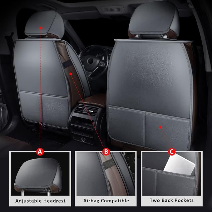 Ram Front Seat Covers Grey for 2009-2026 RAM 1500/2500/3500,Leather | Leather Ram Seat Cover,Waterproof Truck Seat Covers,Grey Car Seat Cover,Car Seat Protector,Front Seat Covers For Ram - Image 3