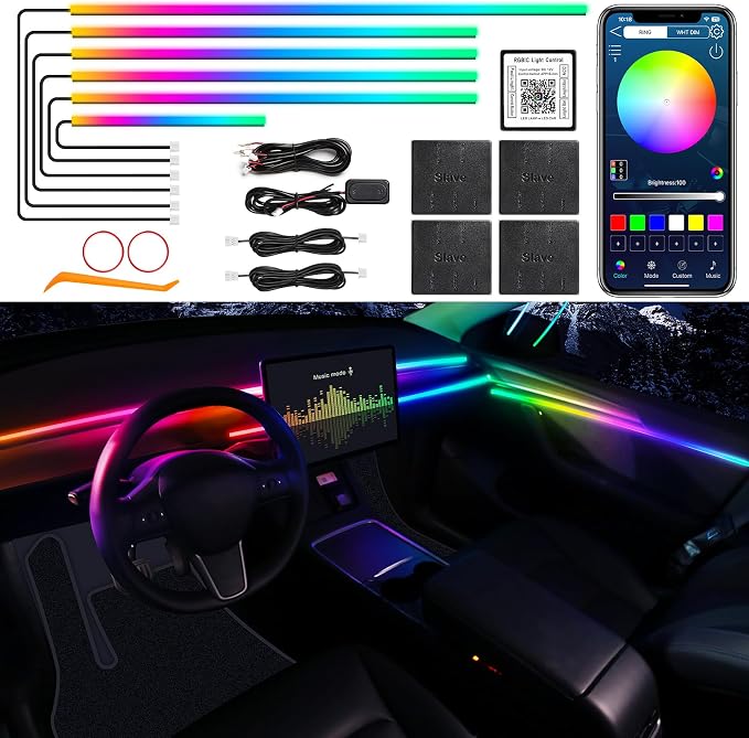 Dreamcolor Acrylic Interior Car LED Strip Light with Wireless APP, RGB 6 in 1 with 175 inches 612 LEDs Fiber Optic Car Ambient Lighting Kits, Dynamic Chasing Music Sync Neon LED Strip Lights for Car - Image 2