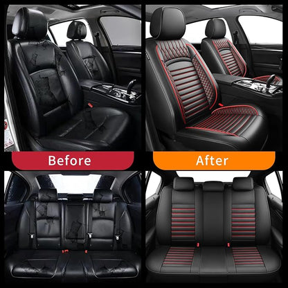 Fit Frontier Car Seat Covers for Nissan Frontier 2009-2026 - Upgraded Premium Waterproof & Breathable Leather, Airbag Compatible, All-Weather Seat Cushion Protector (2 Front/Black+Red) - Image 4