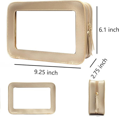 Clear Makeup Bag, Gold Travel Makeup Pouch Toiletry Bag for Women Waterproof Small Cosmetic Bag Case Small Make Up Bag with Zipper Car Organizer Car Essentials for Women Men - Image 6