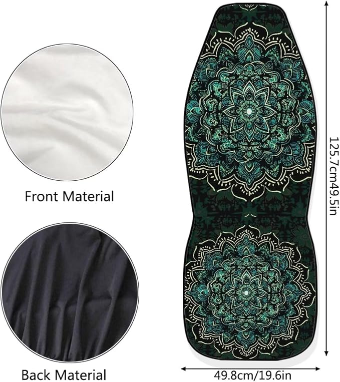 Boho Front Seat Covers for Cars, Set of 2 Green Mandala Bucket Seat Covers, Soft Breathable Polyester Seat Protectors for SUV, Truck and Sedan - Image 6