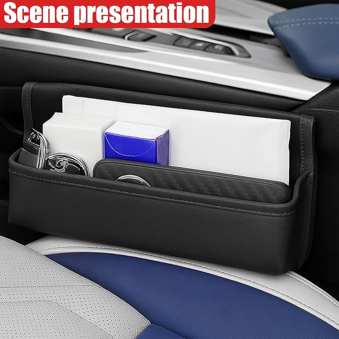 Car Seat Gap Filler Organizer with Lid, Universal Leather Auto Front Seat Storage Box, Adjustable Car Center Console Side Pocket for Phones, Keys, Glasses, Cards, No Seat Belt Block (Black) - Image 6