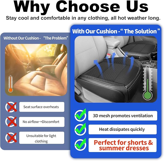 BEITK 2 Pack Black Ventilated Cooling Mesh Bottom Car Seat Covers | 3D Air Mesh, PU Leather, Breathable, with Storage pocket, Non-slip, Universal Fit for Car Truck SUV, Easy to Install - Image 4