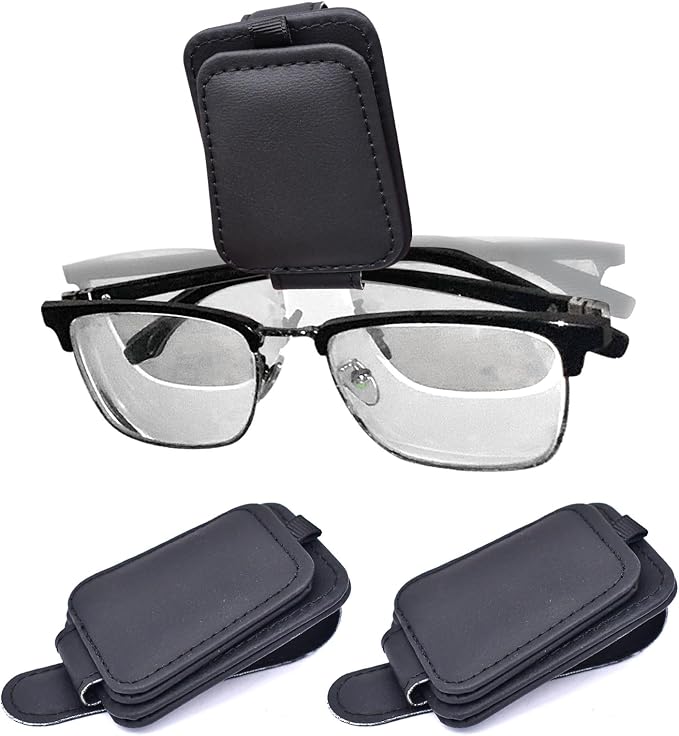 2 Pack Magnetic Leather Car Visor Sunglass Holder | Leather Glasses Eyeglass Hanger Clip for Car, Sunglass Clip Glasses Holder for Car Visor by JYMAOYI