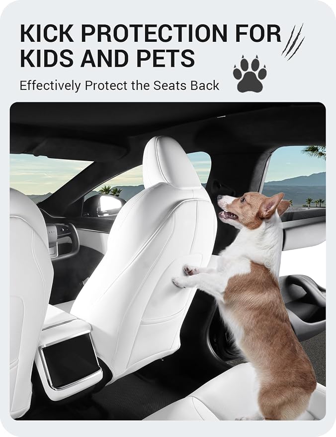 BASENOR 2026 Tesla Model Y (Juniper)/3/S/X Leather Seat Back Kick Protector | Backseat Mats for Kids (Extra Organizer Pocket) Waterproof Scratchproof White (Not for Model Y Juniper/3 Highland Standard) - Image 4