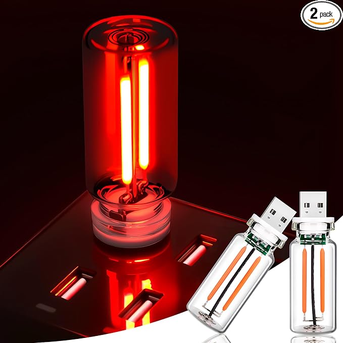2 PCS Red USB Car LED Lights Interior, Touch Control Adjustable Brightness Plug-in Retro Portable Glass Bottle Ambient Night Lights for Car, Computers, Party, Holiday Decoration, Bedroom by Kairiyard