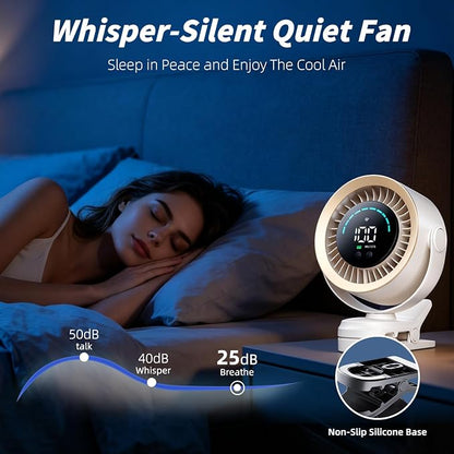 Portable Clip on Fan, Rechargeable USB Desk Fan with Turbo Airflow, 100 Speeds LED Display, 360° Rotation, Small Quiet Battery Powered Fan for Stroller Outdoor Travel Camping Golf Cart, White - Image 6