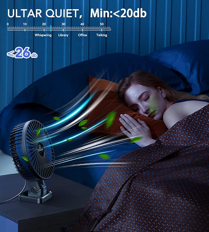 JZCreater USB Desk Fan, Mini Portable Fans, 3 Speeds Desktop Table Cooling Fan, Plug in Power, Rotation Strong Wind, Quiet Personal Small for Home Office Travel Bedroom, Black Blue - Image 7