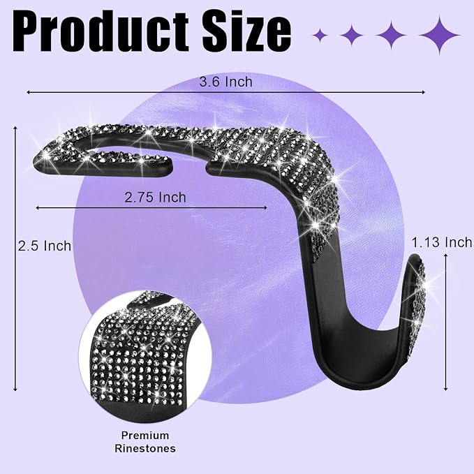 BFXM 6 Pack Car Seat Headrest Hooks,Car Accessories Bling Black | Back Seat Purse Hanger Holder Hook, Universal Storage Organizer for Handbag Grocery Bags Coats - Image 2