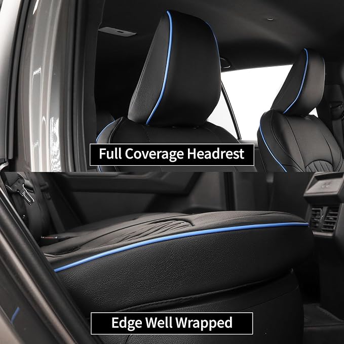 EKR Rav4 Seat Covers Custom Fit for Toyota Rav4 (Hybrid) Woodland/Limited 2026, Leather Car Seat Cover Full Set for SUV,Faux Leather(Black with Blue Piping) - Image 2