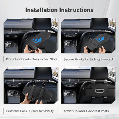 2 Pack Back Seat Car Organizers with Tissue Box and Cup Holders, Balck | Each organizer combines tissue storage, 2 cup holders, phone pocket and hooks to keep rear-seat essentials organized. - Image 6