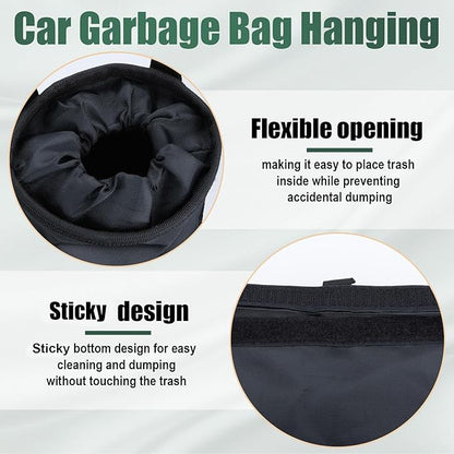 ecocstm 2 PCS Car Trash Bags, Car Accessories Washable Garbage Bag Hanging | Detachable Trash Can with Top Elastic Vent & Sticky Strap Bottom Opening, Seat Back Tash Bag for Cars,Travelling,Outdoor - Image 6