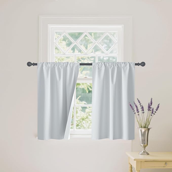 RYB HOME Short White 100% Blackout Curtains for Small Window | Thermal Insulated, Heat & UV Blocking, Total Room Darkening, Privacy, Drapes for Cafe, W29 x L45, 2 Panels by RYBHOME