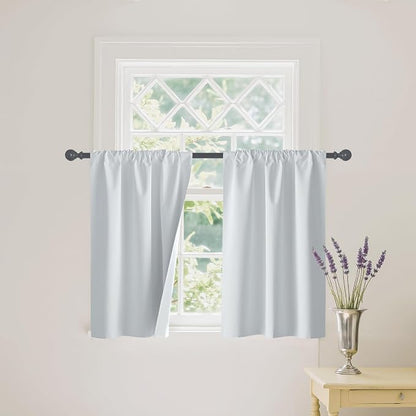 RYB HOME Short White 100% Blackout Curtains for Small Window | Thermal Insulated, Heat & UV Blocking, Total Room Darkening, Privacy, Drapes for Cafe, W29 x L36, 2 Panels by RYBHOME