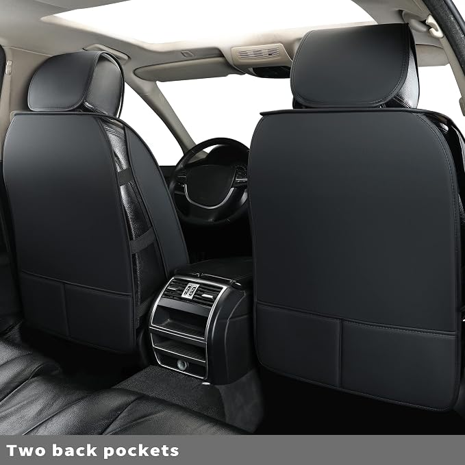 Car Seat Covers Full Set,Universal Fit for Most Cars,SUV,Sedans and Pick-up Trucks,Automotive Vehicle Faux Leather Cushion Covers for 5 Passenger Cars(Full Set,Black/White) - Image 2