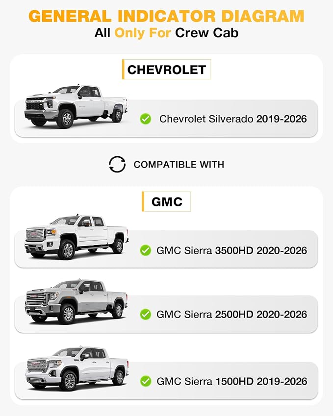 3W Floor Mats & Front Carpet for 2019-2026 Chevy Silverado/GMC Sierra 1500 | 2020-2026 GMC Sierra 2500HD/3500HD Crew Cab, TPE All Weather Accessories 2 Rows Full Set Car Mats - Image 4