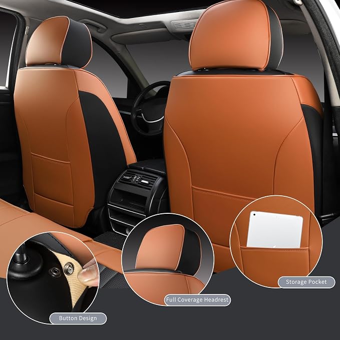 MINGBRON Leather Car Seat Covers,Car Seat Protector Waterproof,Seat Covers Full Set, Car Seat Protectors 5 Seats,Automotive Seat Covers Fit Most Cars Black&Brown - Image 5