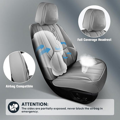 Car Seat Covers Custom Fit for Ford F150 2009-2026, Faux Leather Seat Cover Set for 2017-2026 F250 F350 F450, Compatible with Regular Cab Super Cab Super Crew Pickup Truck Cushions (Grey, Full Set) - Image 7
