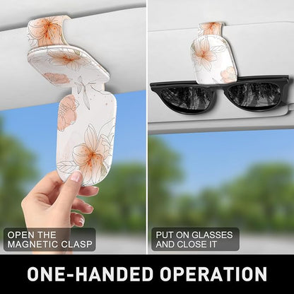 Sunglasses Holder for Car Visor, Magnetic Leather Car Sunglass Holder, Car Sun Visor Glasses Hanger Clip, Car Interior Accessories for Women Men, Fits All Size Eyeglasses - Image 6